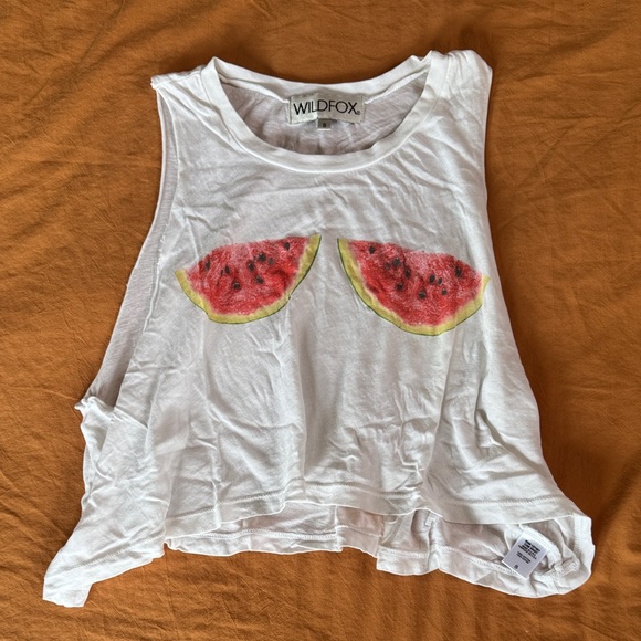 Wildfox White Cropped Tank with Watermelon Print - Picture 3 of 3